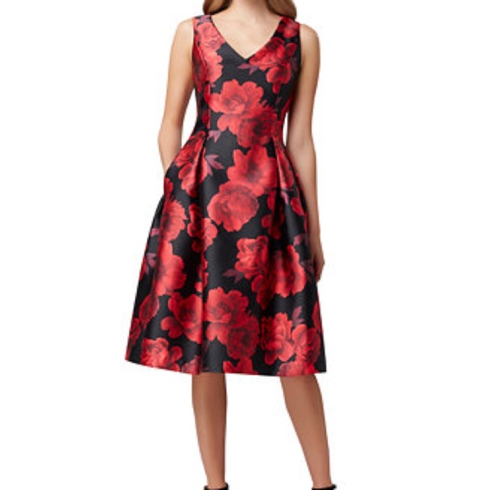 Tahari Red & Black Floral A-line Cocktail Dress w/ Pockets Women’s 6 NEW